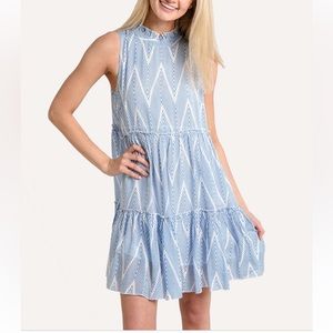 Oliphant Ruffle Collar Short Dress Blue White